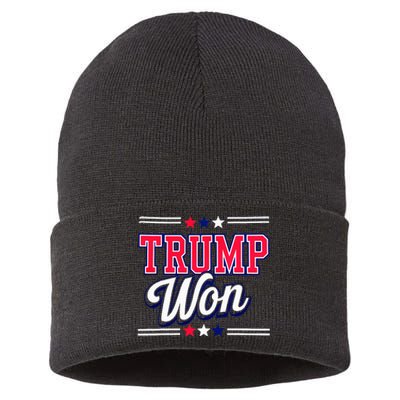 Trump Won 2024 Donald Trump Won 2024 Election Republican Win Sustainable Knit Beanie