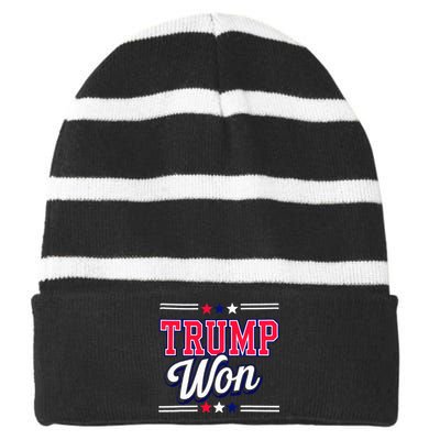 Trump Won 2024 Donald Trump Won 2024 Election Republican Win Striped Beanie with Solid Band