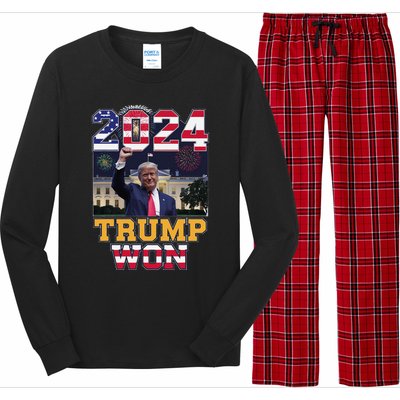 Trump Won 2024 President 47th Of White House Donald Trump Long Sleeve Pajama Set