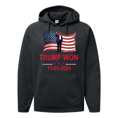 Trump Wins 2024 Election Trump Won 2024 Performance Fleece Hoodie