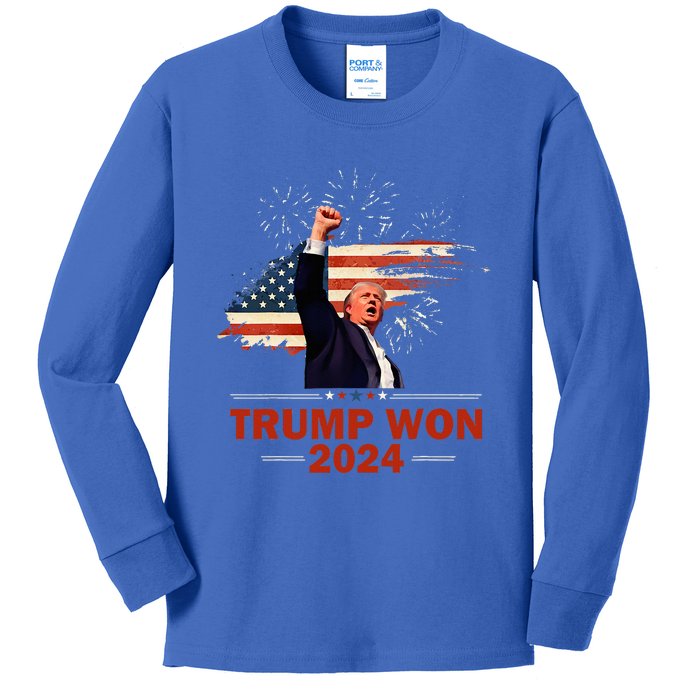 Trump Won 2024 Election President 47 Th Kids Long Sleeve Shirt