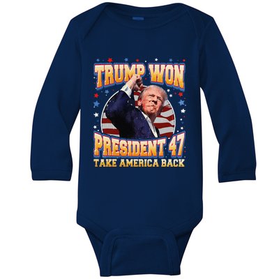 Trump Wins 2024 Election Trump Won 2024 Baby Long Sleeve Bodysuit