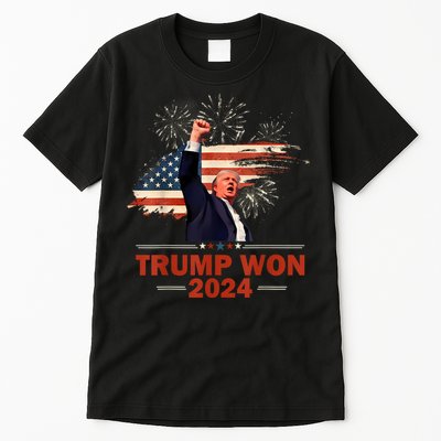 Trump Won 2024 Election President 47 Th American Flag Tall T-Shirt