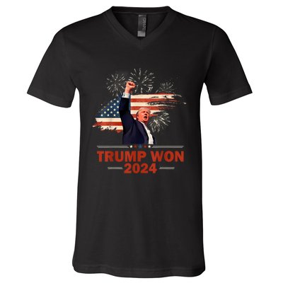 Trump Won 2024 Election President 47 Th American Flag V-Neck T-Shirt