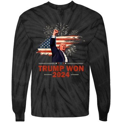 Trump Won 2024 Election President 47 Th American Flag Tie-Dye Long Sleeve Shirt