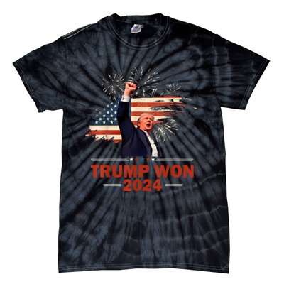 Trump Won 2024 Election President 47 Th American Flag Tie-Dye T-Shirt