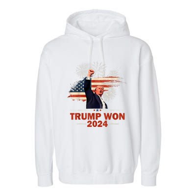 Trump Won 2024 Election President 47 Th American Flag Garment-Dyed Fleece Hoodie