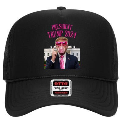 Trump Won 2024 President Trump Blowing Gum High Crown Mesh Back Trucker Hat