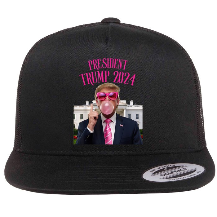 Trump Won 2024 President Trump Blowing Gum Flat Bill Trucker Hat