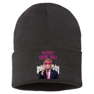 Trump Won 2024 President Trump Blowing Gum Sustainable Knit Beanie