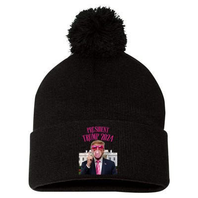 Trump Won 2024 President Trump Blowing Gum Pom Pom 12in Knit Beanie