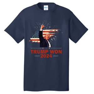 Trump Won 2024 Election President 47 Th American Flag Tall T-Shirt