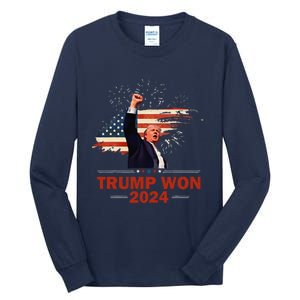 Trump Won 2024 Election President 47 Th American Flag Tall Long Sleeve T-Shirt