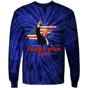 Trump Won 2024 Election President 47 Th American Flag Tie-Dye Long Sleeve Shirt