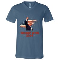 Trump Won 2024 Election President 47 Th American Flag V-Neck T-Shirt