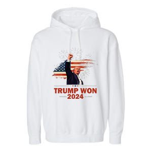 Trump Won 2024 Election President 47 Th American Flag Garment-Dyed Fleece Hoodie