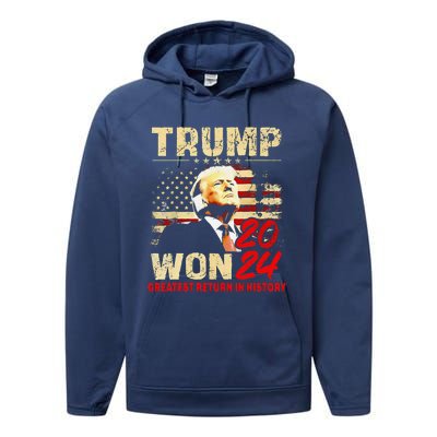 Trump Won 2024 Greatest Return In History 47th President Performance Fleece Hoodie