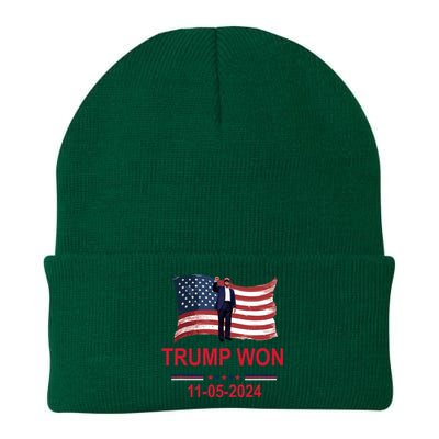 Trump Wins 2024 Election Trump Won 2024 America Flag 11/05/2024 Knit Cap Winter Beanie