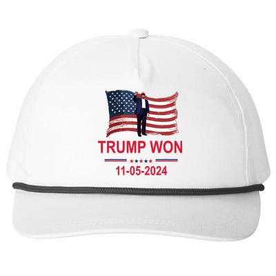 Trump Wins 2024 Election Trump Won 2024 America Flag 11/05/2024 Snapback Five-Panel Rope Hat