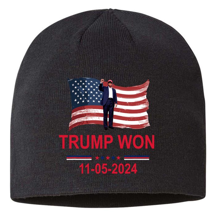 Trump Wins 2024 Election Trump Won 2024 America Flag 11/05/2024 Sustainable Beanie