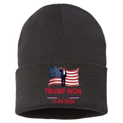 Trump Wins 2024 Election Trump Won 2024 America Flag 11/05/2024 Sustainable Knit Beanie