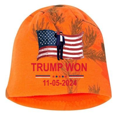 Trump Wins 2024 Election Trump Won 2024 America Flag 11/05/2024 Kati - Camo Knit Beanie