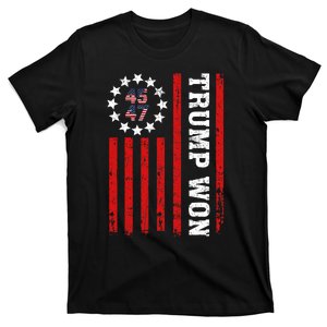 Trump Won 2024 45 47th President Usa Flag Trump Supporter T-Shirt