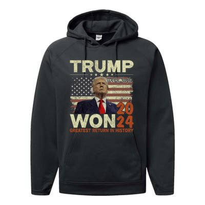 Trump Won 2024 Election Greatest Return In History Performance Fleece Hoodie