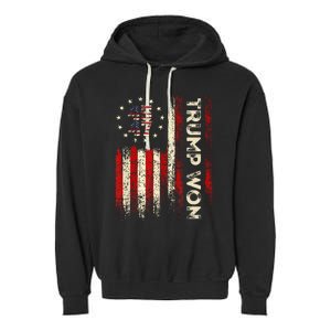 Trump Won 2024 Election President 47 Th American Flag Garment-Dyed Fleece Hoodie