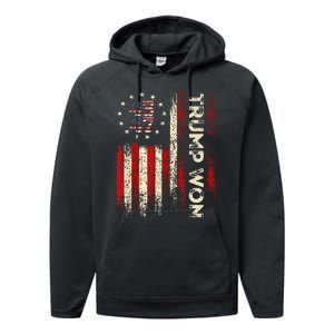 Trump Won 2024 Election President 47 Th American Flag Performance Fleece Hoodie