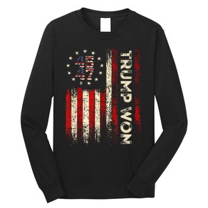 Trump Won 2024 Election President 47 Th American Flag Long Sleeve Shirt