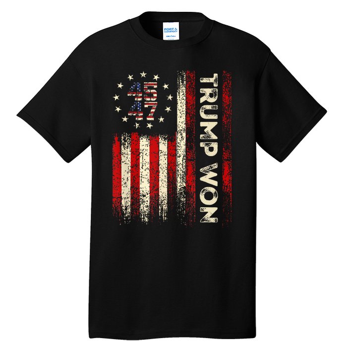 Trump Won 2024 Election President 47 Th American Flag Tall T-Shirt