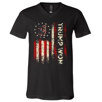 Trump Won 2024 Election President 47 Th American Flag V-Neck T-Shirt