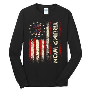 Trump Won 2024 Election President 47 Th American Flag Tall Long Sleeve T-Shirt