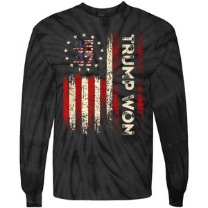 Trump Won 2024 Election President 47 Th American Flag Tie-Dye Long Sleeve Shirt