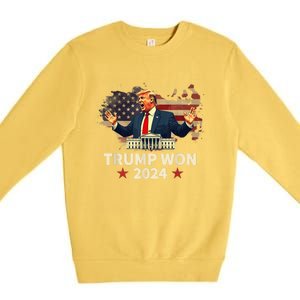 Trump Won 2024 President 47th Election Us Flag Premium Crewneck Sweatshirt