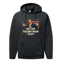 Trump Won 2024 President 47th Election Us Flag Performance Fleece Hoodie