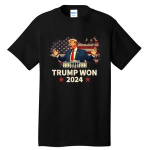 Trump Won 2024 President 47th Election Us Flag Tall T-Shirt