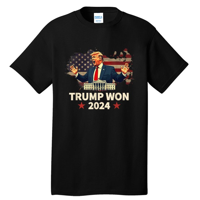 Trump Won 2024 President 47th Election Us Flag Tall T-Shirt