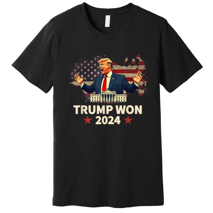 Trump Won 2024 President 47th Election Us Flag Premium T-Shirt