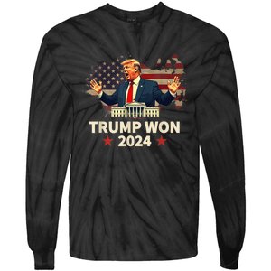 Trump Won 2024 President 47th Election Us Flag Tie-Dye Long Sleeve Shirt