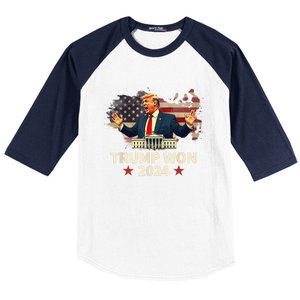 Trump Won 2024 President 47th Election Us Flag Baseball Sleeve Shirt