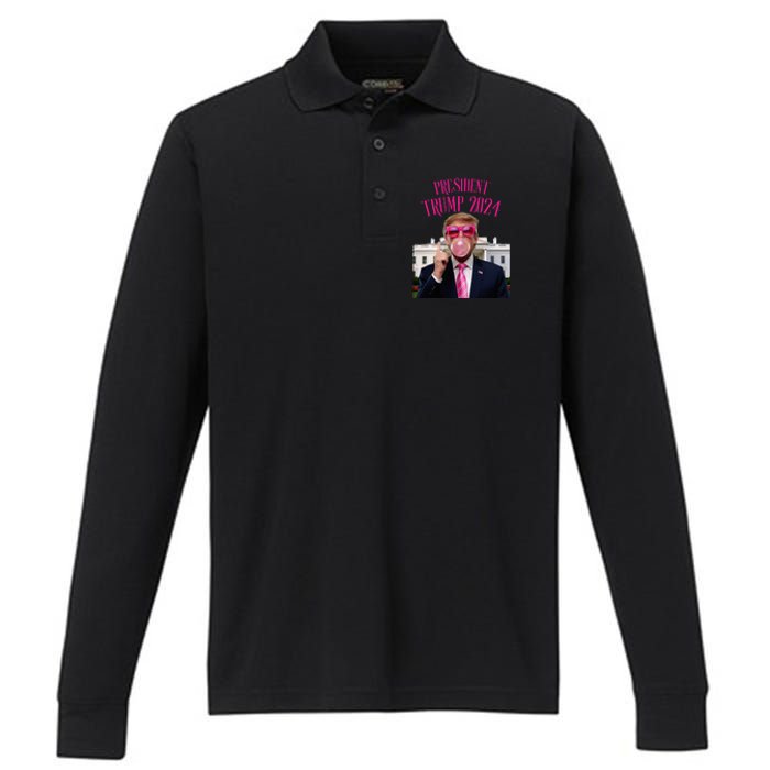 Trump Won 2024 President Trump Blowing Performance Long Sleeve Polo