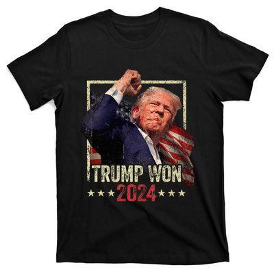 Trump Won 2024 Election President 47th American Flag Vintage T-Shirt