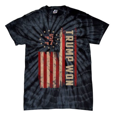 Trump Won 2024 45 47th President Usa Flag Tie-Dye T-Shirt