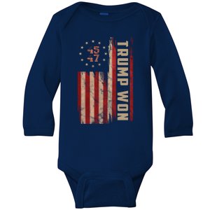 Trump Won 2024 45 47th President Usa Flag Baby Long Sleeve Bodysuit