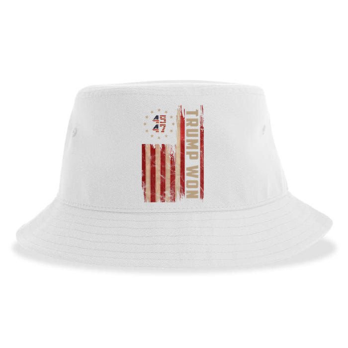 Trump Won 2024 45 47th President Usa Flag Sustainable Bucket Hat