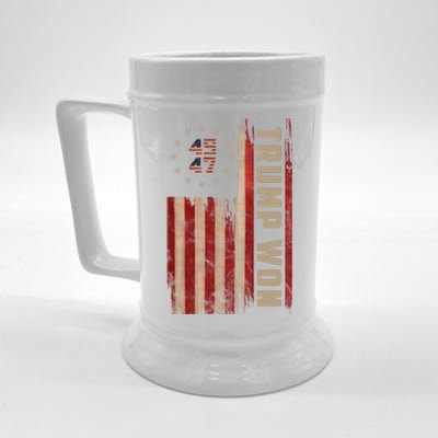 Trump Won 2024 45 47th President Usa Flag Beer Stein