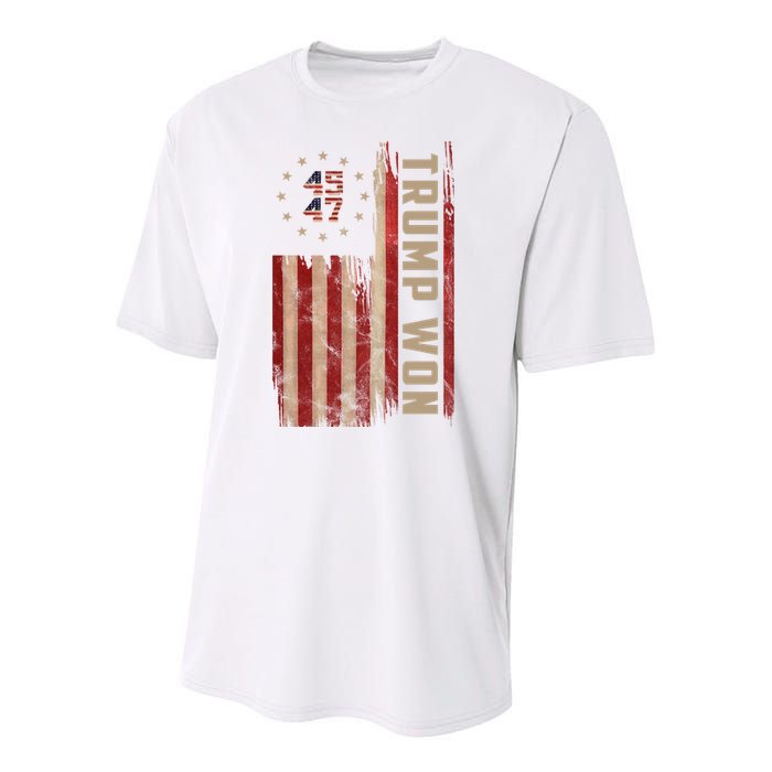 Trump Won 2024 45 47th President Usa Flag Youth Performance Sprint T-Shirt