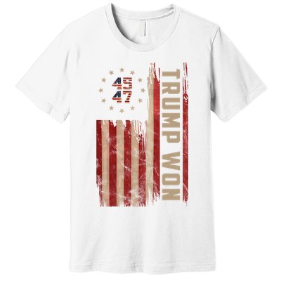 Trump Won 2024 45 47th President Usa Flag Premium T-Shirt